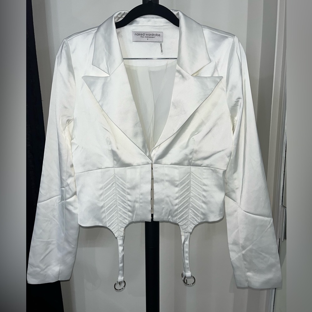 Naked Wardrobe silk long sleeve corset blazer